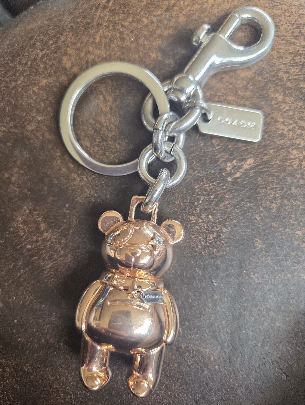 Coach Rose Gold Silver Bear Keychain  - Rare Bear Charm With Diamond Eye! Cute!